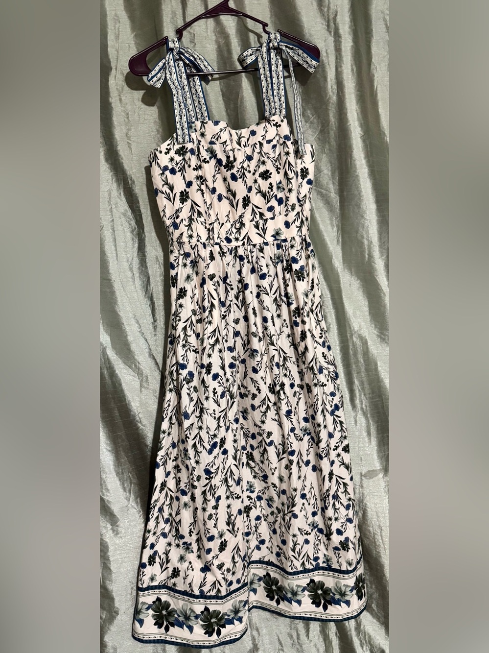 Joie White Floral Tie-Shoulder Sundress with Blue and Black Print